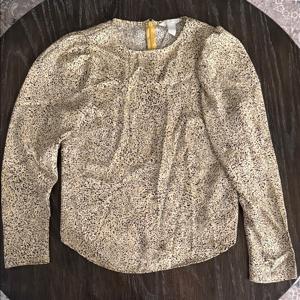 H&M Cream and Black Printed Long Sleeve Blouse
